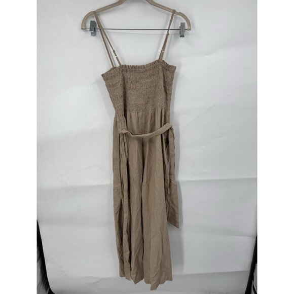 House of Harlow Linen Blend Jumpsuit Brown Smocked Sz S Granolagirl Minimalist - Picture 3 of 10